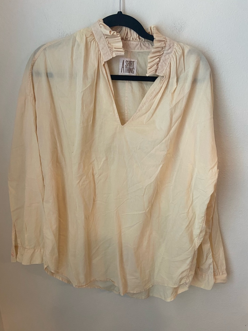 A Shirt Thing Josephine Ivory Ruffle Neck Cotton Blouse Size M